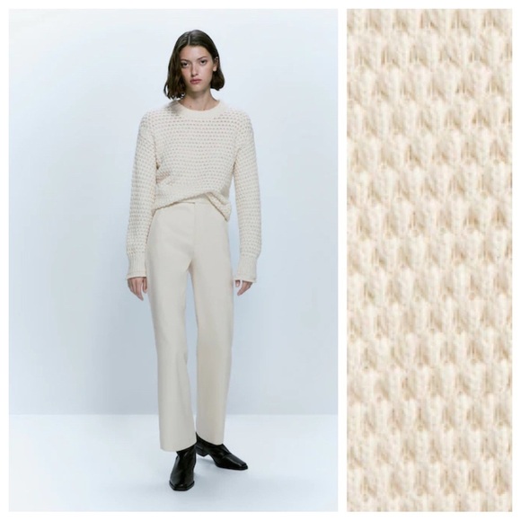NWT. Massimo Dutti Cream Cotton/Wool Blend Open-Knit Sweater. SIze L. - Picture 1 of 10